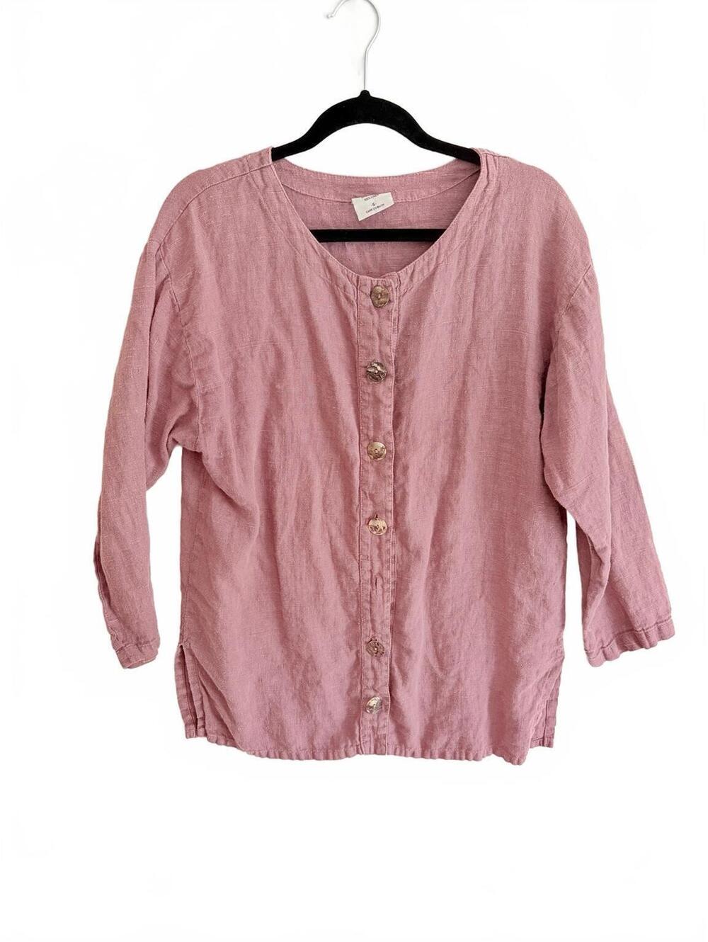 California Threads Pink Linen Button Front Top Small Made USA